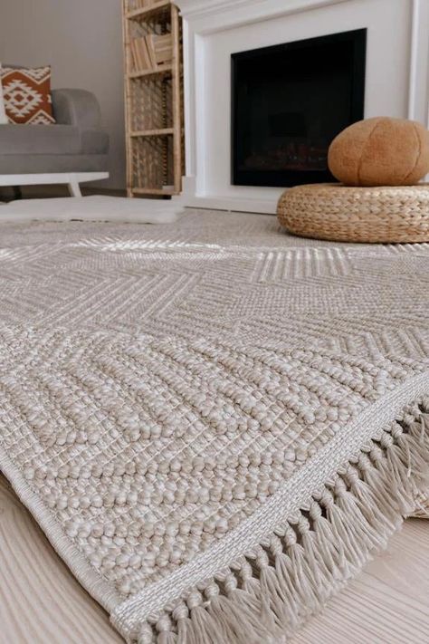 Havana Scandinavian and Embossed Patterned Fringed Area Rug 8592 - Unique Rug Store Scandinavian Bedroom Rug, Cream Textured Rug, Coastal Living Room Rugs, Beige Rugs, Loom Rug, Houston Houses, Dining Rug, Moroccan Living Room, Cozy Rugs