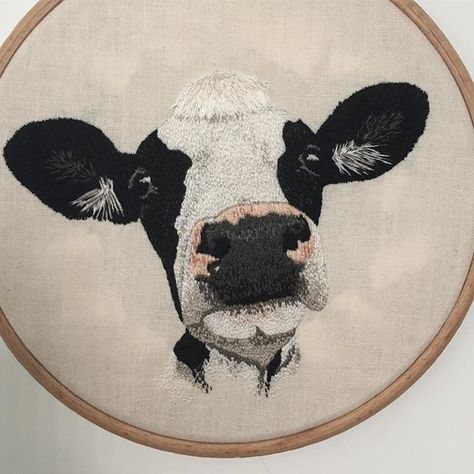 Cute detailed cow embroidery by ellietolfts Cow Embroidery Design, Cow Embroidery, Handmade Patches, Craft Hobbies, Painting Business, Cow Face, Handmade Patch, Hand Embroidery Projects, Cute Embroidery