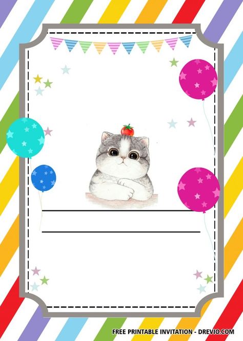 FREE Printable Cat Party Invitation Templates | Download Hundreds FREE PRINTABLE Birthday Invitation Templates Cat Birthday Invitations, Your Invited, Stencil Patterns Templates, Birthday Party Card, Free Printable Birthday Invitations, Free Printable Invitations, Disney Invitations, Birthday Disney, Free Invitation Templates