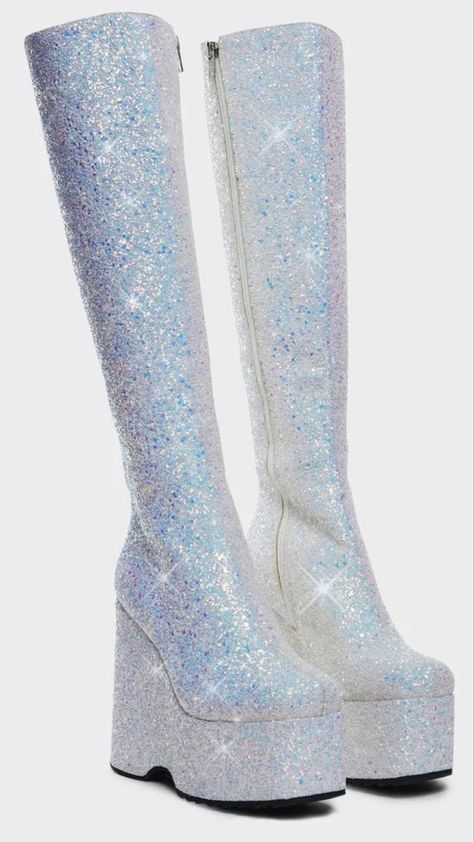 Glittery Boots, Disco Shoes, Abbey Bominable, Cute Shoes Heels, Glitter Boots, Fancy Shoes, Girly Shoes, White Boots, Glam Dresses