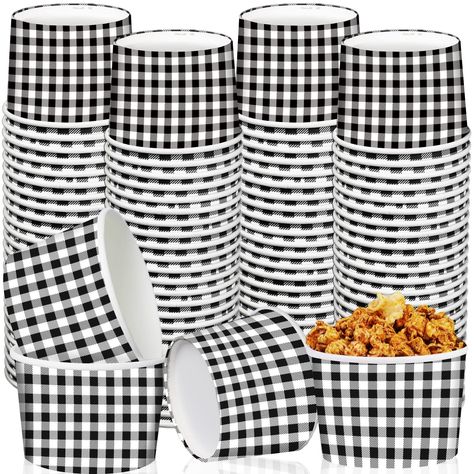 PRICES MAY VARY. 【Package Includes】: You will receive 50 gingham snack bowls in black and white checked plaid, and each gingham snack bowl measures approximately 3.5 x 2.4 x 3 inches/ 9 x 6.2 x 7.5 cm and 9 oz in volume, which is enough to meet your camping party's needs. 【checked black and white Plaid Decoration】: The camping ice cream disposable paper snack bowls are black and white by classic plaid decorations. The checked black and white plaids over the bowls make the product full of a sense Punk Rock Baby Shower, Harvest Party Decorations, Rock Baby Showers, Gingham Party, Classic Holiday Decor, Bbq Camping, Ice Cream Cups, Plaid Party, Picnic Bbq