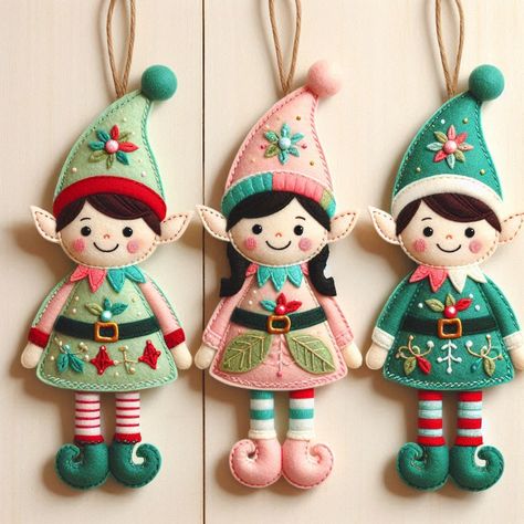 Elf Ornaments Diy, Spring Craft Ideas, Felt Elf, Easy Homemade Christmas Gifts, Christmas Gifts To Make, Felt Crafts Christmas, Felt Ideas, Felt Christmas Decorations, Felt Christmas Tree