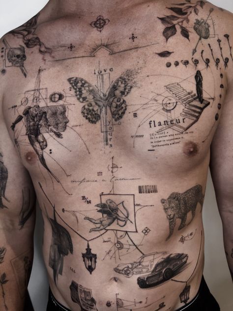 Scientific Illustration Tattoo Sleeve, Black Ink Tattoo Men, Passion Tattoo Ideas, Women Sleeve Tattoo Ideas Inspiration, Dope Tattoos For Men, Room Tattoo, Make Tattoos, Science Tattoos, Neck Tattoo For Guys