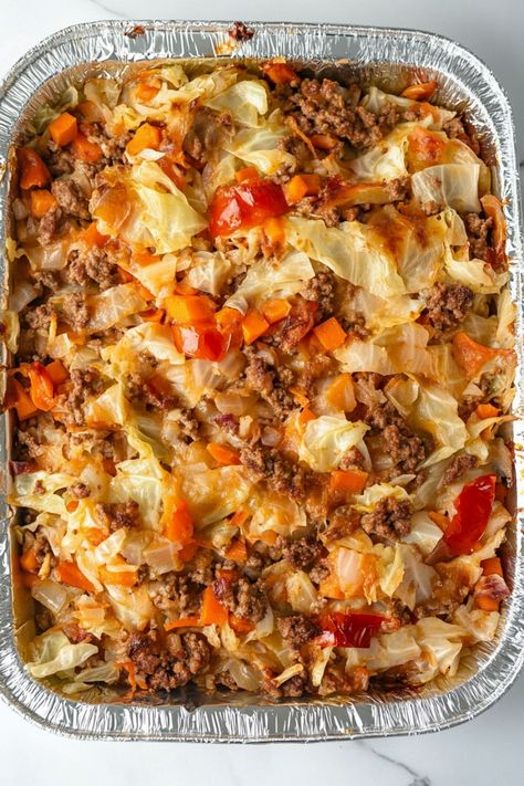 Looking for a hearty and satisfying dinner recipe? Try this delicious cabbage hamburger casserole! Made with ground beef, cabbage, and cheesy goodness, this easy one-pan meal is perfect for busy weeknights. Packed with flavor and wholesome ingredients, it's a family-friendly dish that everyone will love. Treat yourself to a comforting and filling meal with this simple yet tasty cabbage hamburger casserole. Perfect for sharing with loved ones or meal prepping for the week ahead. Hamburger And Cabbage, Cabbage Hamburger, Savory Cabbage, Hamburger Meat Recipes Easy, Ground Beef Cabbage, Meal Prepping For The Week, Cabbage Casserole Recipes, Hamburger Casseroles Recipes, Ground Beef And Cabbage