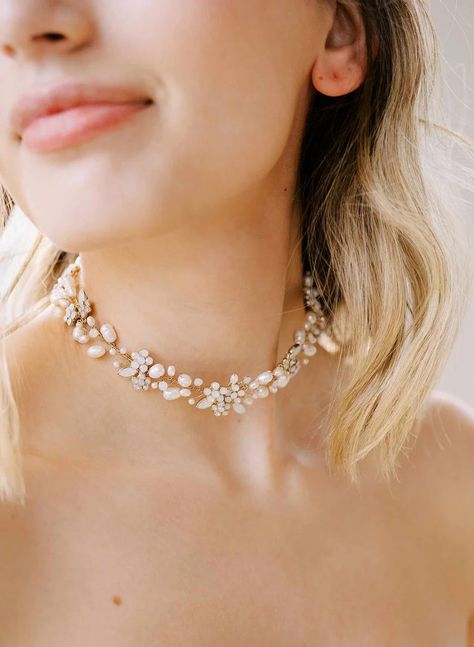 Bridal Choker Necklace, Glamorous Look, Bridal Choker, Simple Pearl, Opal Crystal, Bridal Accessories, Freshwater Pearls, Choker, Choker Necklace