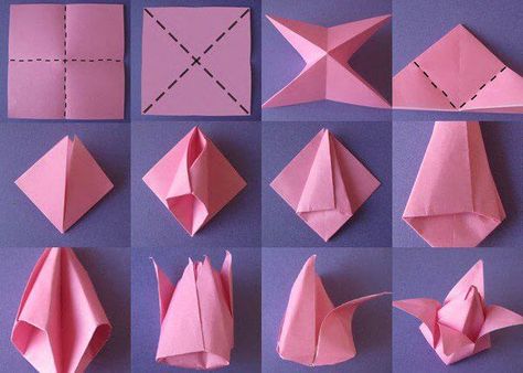 Origami Flowers Step by Step Tutorials: Origami is magical in true sense. It was invented in China in 2nd century and later flourished in Japan. Origami flowers are most attracting and popular among various designs. Here, Origami Stella, Tulip Origami, Origami Flowers Tutorial, Paper Folding Crafts, Flower Step By Step, Tutorial Origami, Origami For Beginners, Origami Love, Fleurs Diy