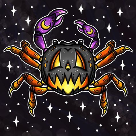 Halloween Moon Crab, References Animals, Halloween Crab, Libra Rising, Leo Moon, Crab Tattoo, Halloween Moon, Tattoo Inspo, Moon Art