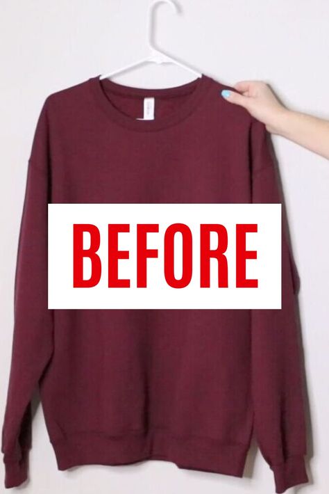 We love these 5 creative ways to refashion a plain cheap sweatshirt and make it look more expensive. Check out these ideas for how to revamp a sweatshirt. Cut Sweatshirt Diy, Umgestaltete Shirts, Shirt Makeover, Sweatshirt Makeover, Ropa Upcycling, Old Sweatshirt, Fall Winter Hair Color, Sweatshirt Refashion, Upcycle Sweatshirt