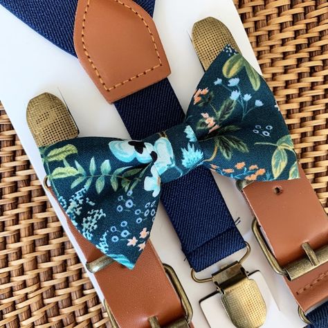 Navy Blue Suspenders, Navy Blue Bow Tie, Navy Bow Tie, Tie And Suspenders, Blue Suspenders, Outfit Birthday, Bearer Outfit, Plaid Bow Tie, Bowtie And Suspenders