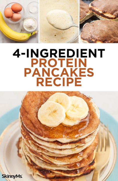 These 4 ingredient protein pancakes kick things up a notch by starting your day off with a hearty dose of protein that will prepare you for whatever the day has in store. Protein Powder Pancakes, Protein Goals, Pancake Calories, Sport Nutrition, Protein Powder Recipes, Pancakes Healthy, Protein Pancakes, Breakfast Pancakes, 4 Ingredient