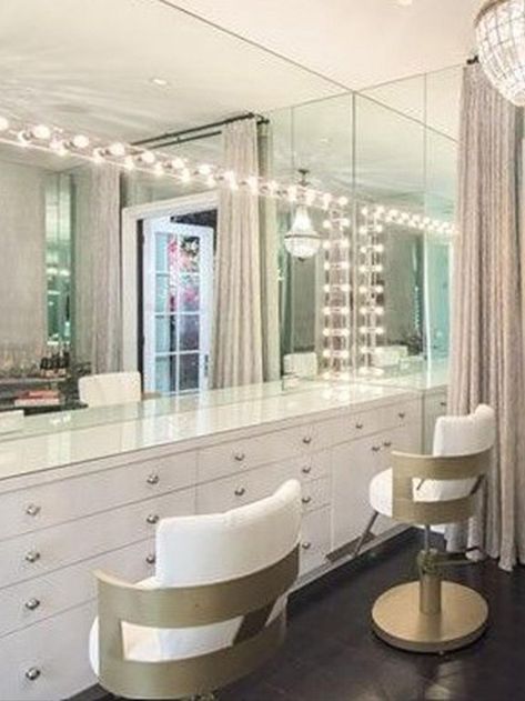 Kylie Jenner's Calabasas home Kylie Jenner Beauty Room, Makeup Studio Ideas, White Stone Fireplaces, Kylie Jenner House, Monochrome Bathroom, Jenner House, First House, Vanity Room, Glam Room