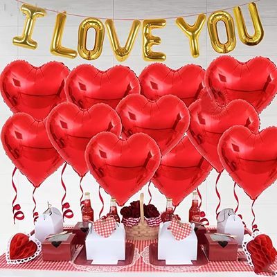 Temu | Explore the Latest Clothing, Beauty, Home, Jewelry & More Happy Anniversary Decorations, Red Heart Balloons, Romantic Decorations, Night Heart, Heart Shaped Balloons, I Love You Balloons, Valentinstag Party, Best Valentine Gift, Love Decorations