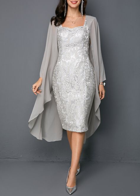 Open Front Top and Tie Back Sleeveless Sheath Dress | Rosewe.com - USD $17.35 Sleeveless Lace Dress, Fashion Dresses Online, Dress And Jacket, Club Party Dresses, Grey Dress, Lace Sheath Dress, Sleeveless Sheath Dress, Mother Of The Bride Dresses, A Dress