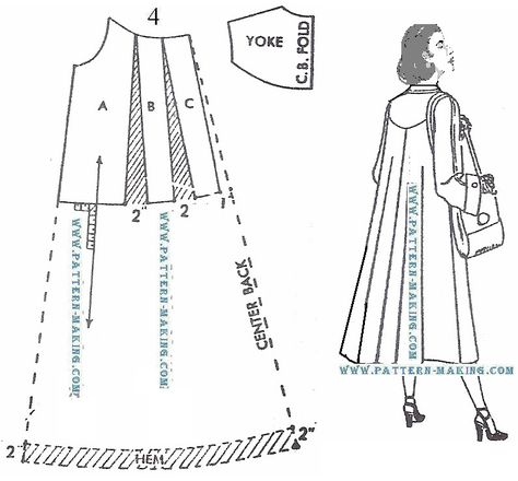 How to draft a coat pattern Makes a 'swing' on the back of the coat. Sewing Coat, Patron Vintage, Sewing Blouses, Coat Pattern Sewing, Garment Pattern, Related Images, Couture Sewing, Coat Patterns, Fashion Sewing Pattern