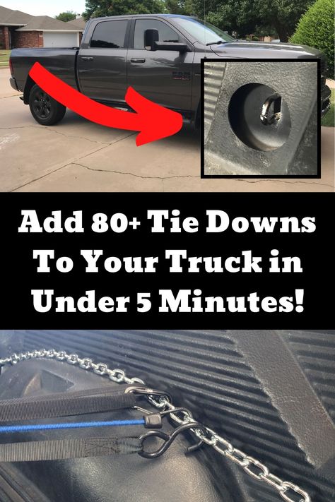 Adding a ton of tie down points for efficient cargo management of your truck bed can take as little as five minutes to install! Truck Bed Hooks, Truck Add Ons, Bed Organization, Truck Bed Organization, Mechanic Life, Truck Cargo, Tent Campers, Cargo Cover, Truck Camper