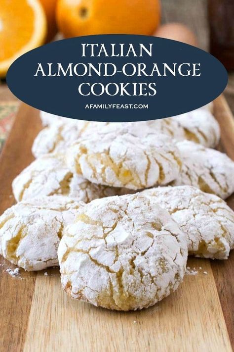 Italian Almond-Orange Cookies Italian Baking, Glutenfri Baking, Italian Almond Cookies, Almond Meal Cookies, Amaretti Cookies, Italian Cookie Recipes, Orange Cookies, Almond Flour Recipes, Family Feast