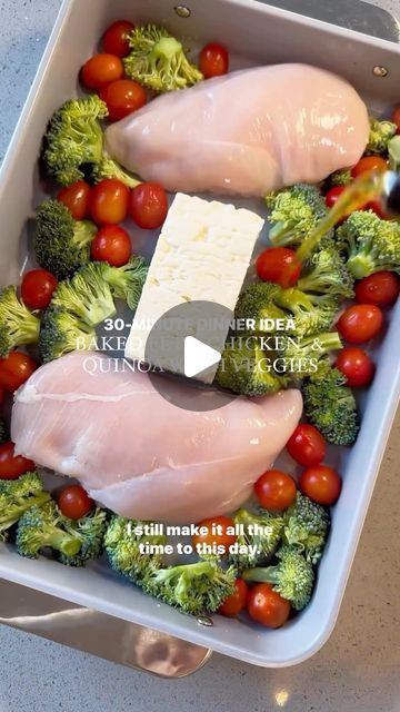 Eating Healthy | Recipes | Nutrition on Instagram: "This baked feta, chicken & quinoa with veggies has over 8 million views and so many remakes…for good reason!! it’s so easy, delish, & makes for perfect leftovers 🍅🍃🥦   by @jenneatsgoood   Here’s everything you need: - 1 cup (8oz) feta cheese (block is best but crumbled works) - 2 tbsp olive oil - 1 cup cherry tomatoes - 2 cups chopped broccoli florets - 1 +1/2 lbs boneless chicken breast - 1 tsp salt - 1/2 tsp black pepper - 2 tsp garlic powder - 1/2 cup fresh basil leaves - 1 cup cooked quinoa  Instructions: Preheat oven to 400 degrees. In a large casserole dish, add the feta block, olive oil, cherry tomatoes, broccoli, and chicken, spacing the chicken evenly and placing the feta in the middle.  Cover everything with the salt, pepper, Chicken Feta Broccoli Bake, Broccoli And Tomato Recipes, Baked Feta Chicken, Chicken Feta Tomato Recipe, Chicken Feta Recipes, Chicken And Feta Recipes, Chicken And Cheese Recipes, Zucchini Feta, Feta Cheese Recipes