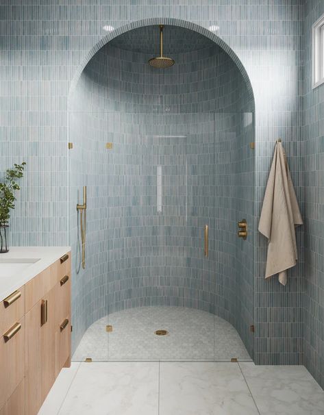 Miley 4.5x9.1 Glossy Porcelain Tile in Ice Blue Shower Tile, Blue Bathroom Tile, Blue Tile, Blue Bathroom, Blue Tiles, Bathroom Renos, Bathroom Kids, House Bathroom, Shower Floor