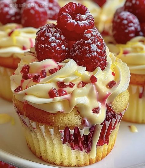 Raspberry Lemon Heaven Cupcakes - A Delightful Dessert! - Recipes By Clare Lemon Cake With Raspberry Filling, Aesthetic Dates, Gourmet Cupcake Recipes, Lemon Heaven, Trending Desserts, Food For The Gods, Cupcake 1, Chocolate Cherry Cookies, Aesthetic Desserts