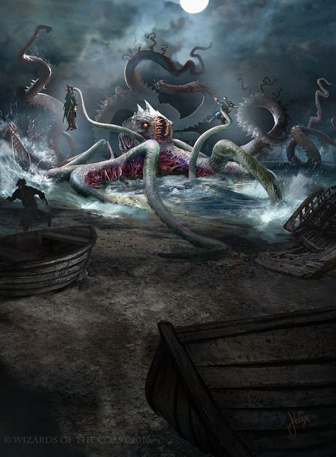 MTG- Elder DEEP-fiend full-art by jason-felix on DeviantArt Monsters Rpg, Creature Fantasy, Happy Horse, Lovecraftian Horror, Dark Water, Cthulhu Mythos, Cool Monsters, Fantasy Beasts, Cosmic Horror