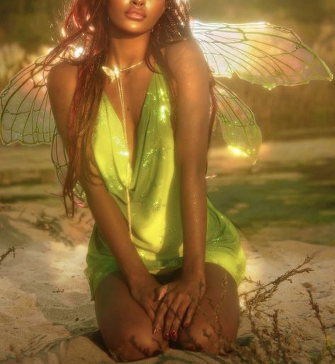 Fairy Photoshoot Black Women, Fairy Photo Shoot Ideas, Fairy Goddess Aesthetic, Black Fairy Photoshoot, Fairy Inspired Photoshoot, Pixie Fairy Aesthetic, Aisha Core, Fairy Photoshoot Ideas, Black Fairy Aesthetic