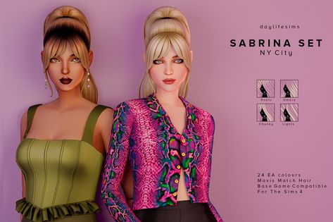 Daylife Sims, Sabrina Hair, Sims 4 Decades Challenge, Hair Set, Free Sims, Barbie Hair, Sims 4 Mm, Sims 4 Cc Packs, Sims Hair