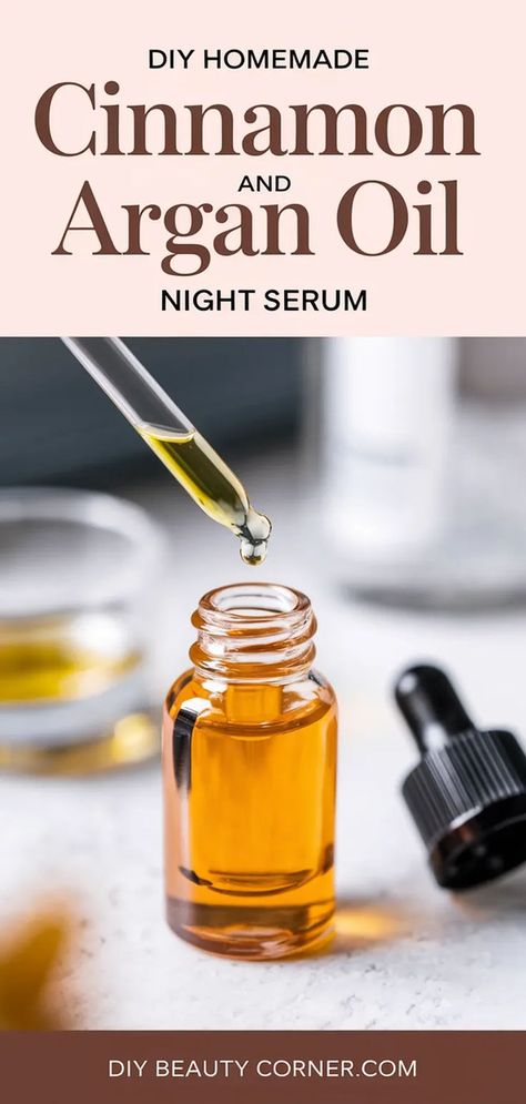 DIY Cinnamon & Argan Oil Anti-Aging Serum Sweet Almond Oil Uses Skin Care, Diy Serum For Glowing Skin, Cinnamon Oil Benefits, Diy Skincare Products, Benefits Of Cinnamon, Diy Cinnamon, Homemade Skincare, Skincare Recipes, Diy Serum