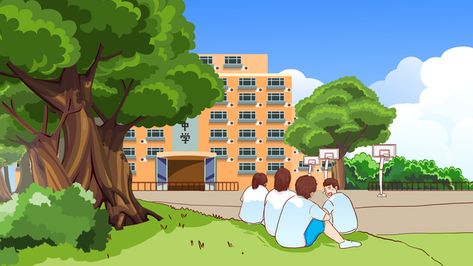 high school,youth,campus,student,school,basketball court,sunbathing,to chat with School Basketball Court, Campus Illustration, Campus Design, School Basketball, School Campus, School Clipart, Meaningful Drawings, Illustration Background, Scene Design