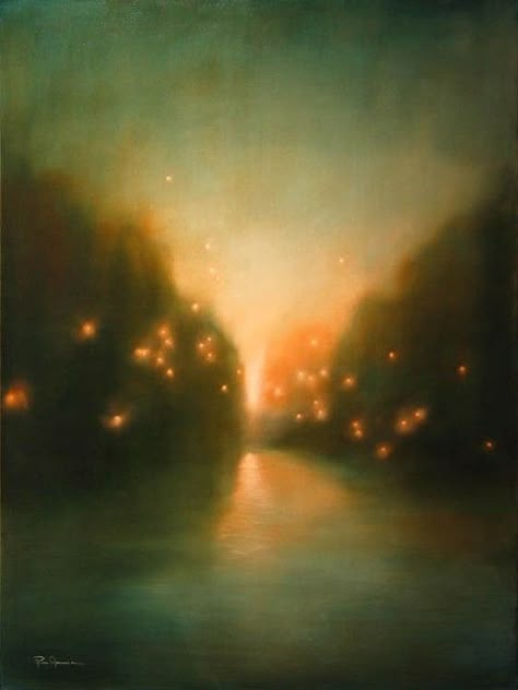 Blurred Landscape Painting, The Night Sky, Light Painting, Pretty Art, Abstract Landscape, Night Sky, Painting Inspiration, Landscape Art, Painting & Drawing