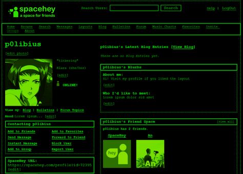 Myspace Aesthetic Icons, Spacehey Layout Ideas, Space Hey Profile Ideas, 2000s Website Design, Myspace Aesthetic Layout, Spacehey Layouts Codes, Webcore Layout, My Space Profile Layout, Neocities Layouts