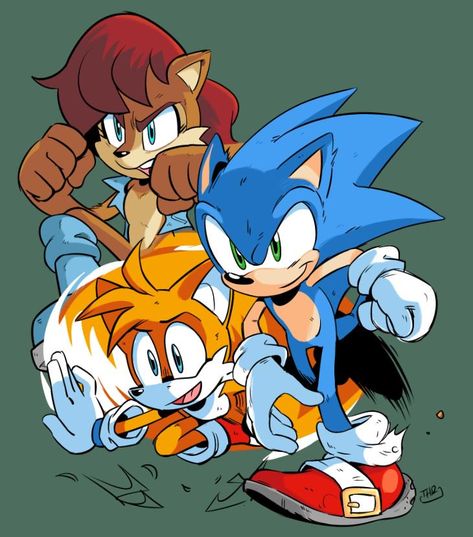 Sonic, Sally y Tails Sonic Satam, Sonic And Tails, Archie Comics Characters, Sally Acorn, Hedgehog Movie, Sonic Heroes, Sonic Funny, Sonic 3, Sonic Franchise