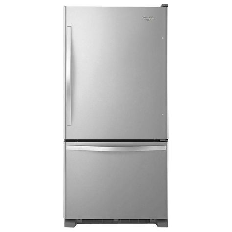 Whirlpool 33 in. W 22.1 cu. ft. Bottom Freezer Refrigerator in Monochromatic Stainless Steel Refrigerator Dimensions, Refrigerator Whirlpool, Counter Depth Refrigerator, Refrigerator Lg, Bottom Freezer Refrigerator, Kitchen Appliance Packages, Stainless Steel Refrigerator, Bottom Freezer, Appliance Packages