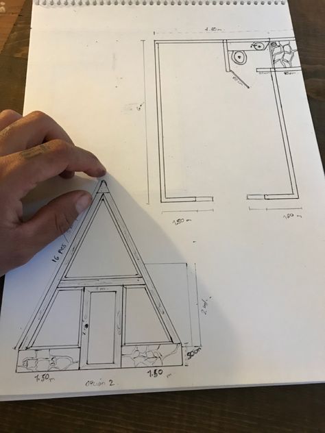 Cardboard A Frame House, A Frame House Drawing, Tiny Home Drawing, Backyard A Frame, A Frame Tiny House, Frame Tiny House, A Frame Playhouse, Cottage Design Plans, House In Mexico