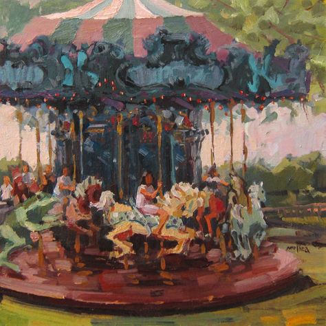 Nostalgia Painting, Carnival Painting, Carousel Art, Carousel Illustration, Big Painting Ideas, Carousel Painting, Carousel Art Drawing, Carousel Animals Drawing, Carousel Painting Art