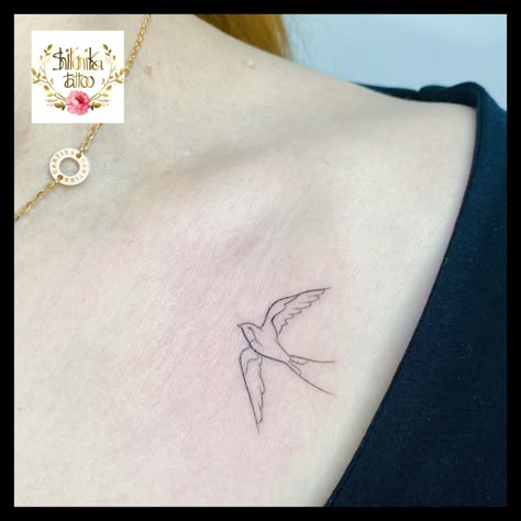 #swallowtattoo #swallow #birdtattoo Swallow Tattoo Minimal, Swallow Tattoo Design Simple, Bird Tattoo Inner Bicep, Swallow Outline Tattoo, Sparrow Tattoo With Flowers, Minimalist Swallow Tattoo, Feminine Swallow Tattoo, Simple Swallow Tattoo, Swallow Tattoos