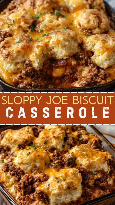 Easy Side Dish Recipes: SLOPPY JOE BISCUIT CASSEROLE Burger And Biscuits Casserole, Sloppy Joe Bisquick Casserole, Ground Beef And Biscuits Easy Dinners, Diary Free Easy Dinners, Hamburger Meat And Biscuits Recipes, Sloppy Joe Biscuits, Sloppy Joes Casserole, Biscuit Meals Dinners, Ground Beef Biscuit Recipes