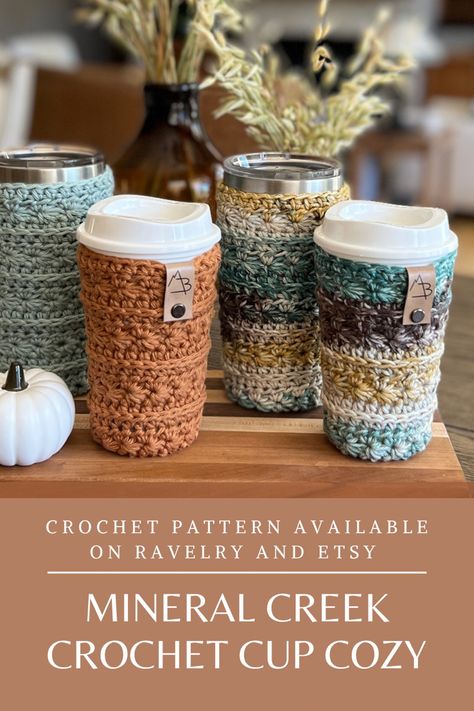 Crochet Cup Holders Mug Cozy, Iced Coffee Cup Cozy Crochet, Beginner Christmas Crochet Projects, Crochet And Cricut Projects, Cold Cup Cozy Crochet Pattern, Crochet Mug Coozie, Crochet Bottle Cozy, Crochet Cup Cover, Cup Cover Crochet