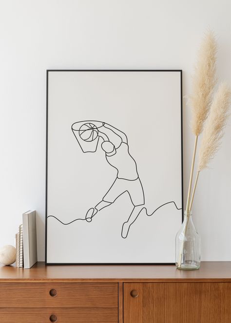 Minimalist Basketball line art, Sport Printable, Digital Download, Ball poster, Slam Dunk Poster Sketch Slam Dunk Poster, Poster Sketch, Basketball Drawings, Laser Crafts, Sports Painting, Art Sport, Inspiration Painting, Continuous Line Drawing, Sports Wall Art