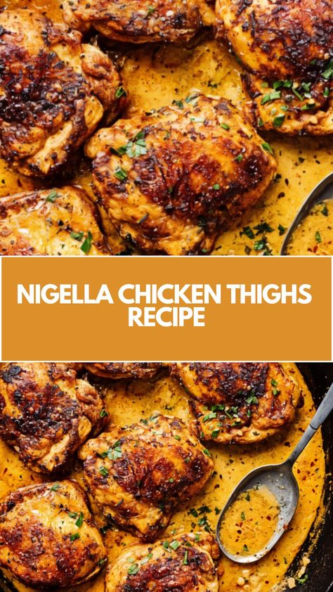 This easy and delicious Nigella Lawson-inspired crispy chicken thighs recipe is the perfect quick dinner for any night. The chicken is tender on the inside, with a crispy skin on the outside, and the creamy sauce adds a rich, flavorful touch. Plus, you can easily swap in common ingredients for a flexible meal! Yum Yummy Chicken Recipes, Unique Chicken Recipes Dinners, Chicken Thigh Dinner Recipes Boneless, Best Boneless Chicken Thigh Recipes, Chicken Thigh Skin On Recipes, Classic Chicken Recipes, Braised Chicken Thigh Recipes, Chicken Thigh Recipes Indian, Recipes Using Boneless Chicken Thighs