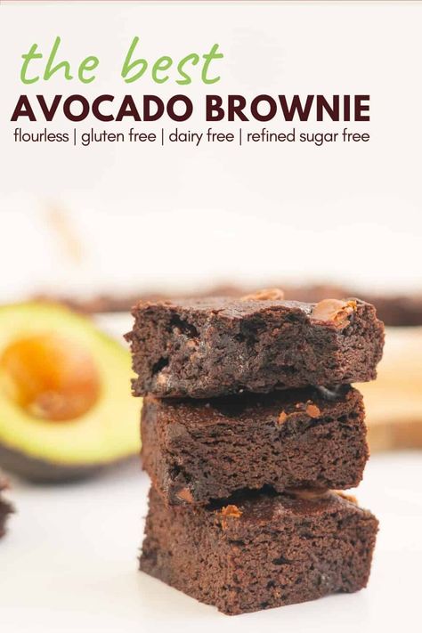 An easy avocado brownie recipe, these brownies are gluten free, dairy free flourless and refined sugar free. #brownie #avocadorecipe Sugar Free Brownies, Dairy Free Brownies, Avocado Brownies, Gluten Free Brownies, Stuffed Avocado Healthy, Brownie Recipe, Toddler Snacks, Healthy Sweets Recipes, Avocado Recipes