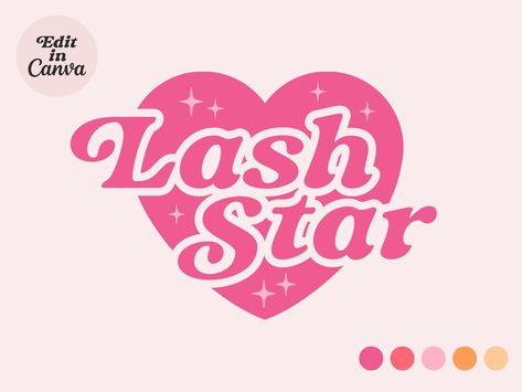 Editable Retro Heart Canva Logo Template - DIY Red Pink Girly Logo Design - 90s Y2K Retro Font Stars Logo - Lash Beauty Hair Nails Logo Pink Logo Aesthetic, Make Up Brand Logo, Canva Logo Ideas, Self Branding Graphic Design, Girly Branding, Girly Logo Design, Logos Aesthetic, Girly Graphic Design, Cute Logo Design