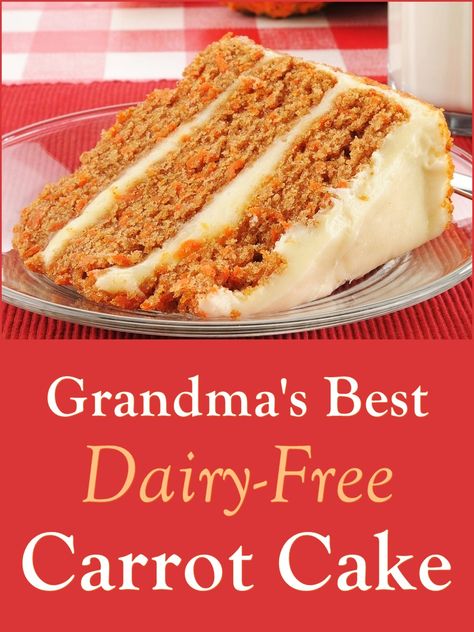 Best Dairy Free Cake Recipe, Lactose Free Baking Recipes, Non Dairy Baking Recipes, Carrot Cake Dairy Free, Lactose Free Baking, Gluten And Dairy Free Carrot Cake, Diary Free Cake Recipe, Easy Dairy Free Cake, Dairy Free Carrot Cake Recipe