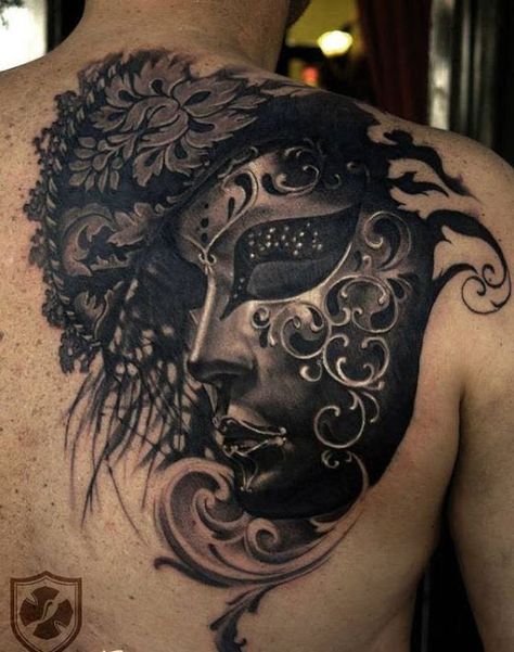 Best cover up tattoos ideas Venetian Mask Tattoo, Pepper Tattoo, Tatuaje Trash Polka, Horrible Tattoos, Best Cover Up Tattoos, Super Tattoo, Full Sleeve Tattoo Design, Mask Tattoo, Large Tattoos