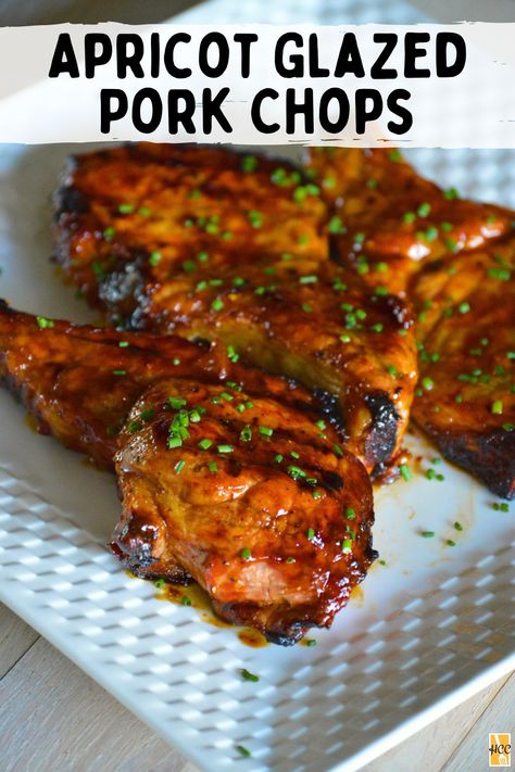 Pork Chop Orange Marmalade, Pork Apricot Glaze, Pork Chop With Apricot Glaze, Pork Chop Apricot Glaze, Pork Chop Recipes Apricot Jam, Pork Chops With Apricot Preserves, Pork Chops With Pear Glaze, Pork Chop Recipes With Fruit, Fall Pork Chops