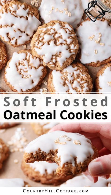 French Desserts Easy, Oatmeal Cookie Recipe, Iced Oatmeal Cookies, Rolled Sugar Cookies, Dipped Cookies, Oatmeal Cookie, Oatmeal Cookie Recipes, French Desserts, Oatmeal Raisin Cookies