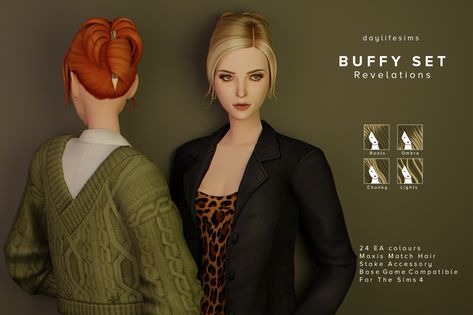 BUFFY Inspired Hairstyle for The Sims 4 Sims 4 Bun, Buffy Hair, Daylife Sims, Pelo Sims, Sims 4 Mm Cc, Hair Set, New Mods, Sims 4 Mm, Sims 4 Characters