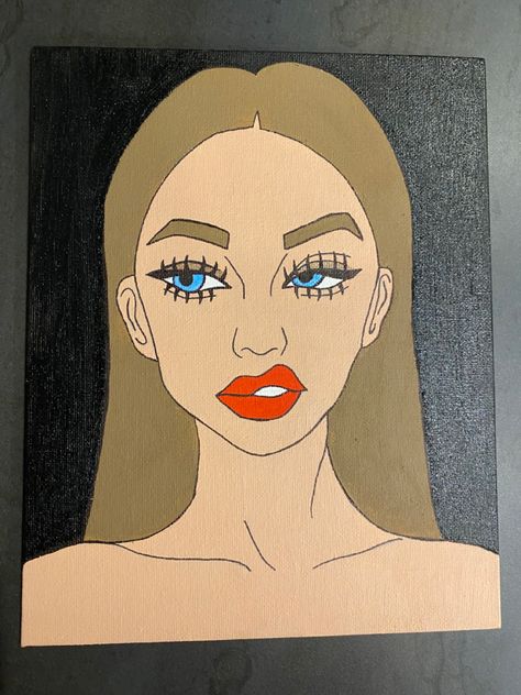 Painting Women, Face Painting Easy, Easy Canvas, Easy Canvas Art, Simple Face, Cartoon Painting, Painting Of Girl, Canvas Ideas, Simple Acrylic Paintings