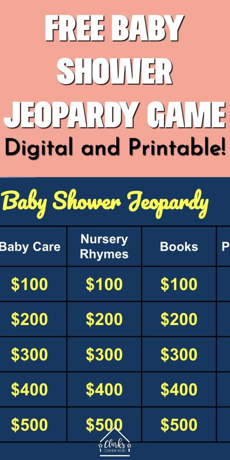 This easy baby shower Jeopardy game will be a huge hit at the next shower you host! We have a free digital version to make it even more interactive and Baby Shower Jeopardy, Baby Jeopardy, Virtual Baby Shower Ideas, Easy Baby Shower Games, Ideas For Baby Shower, Free Baby Shower Games, Jeopardy Game, Shower Games Baby, Baby Movie