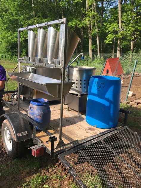 Chicken Butchering Station, Meat Bird Coop, Chicken Processing Station, Butchering Station, Chicken Butchering, Poultry Farm Design, Raising Meat Chickens, Chicken Processing, Chicken Plucker