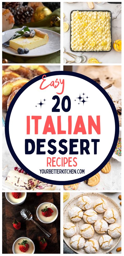 You can't miss this list of 20 of the best easy Italian desserts. These treats are so delicious that you are bound to find something you'll love. There's a semifreddo, lemon tiramisu, bombolini and so much more! Italian Pastry Recipes, Italian Cookies Authentic, Italian Dessert Recipes, Authentic Italian Desserts, Italian Baking, Semifreddo Recipe, Italian Desserts Easy, Italian Desserts Traditional, Italian Meals